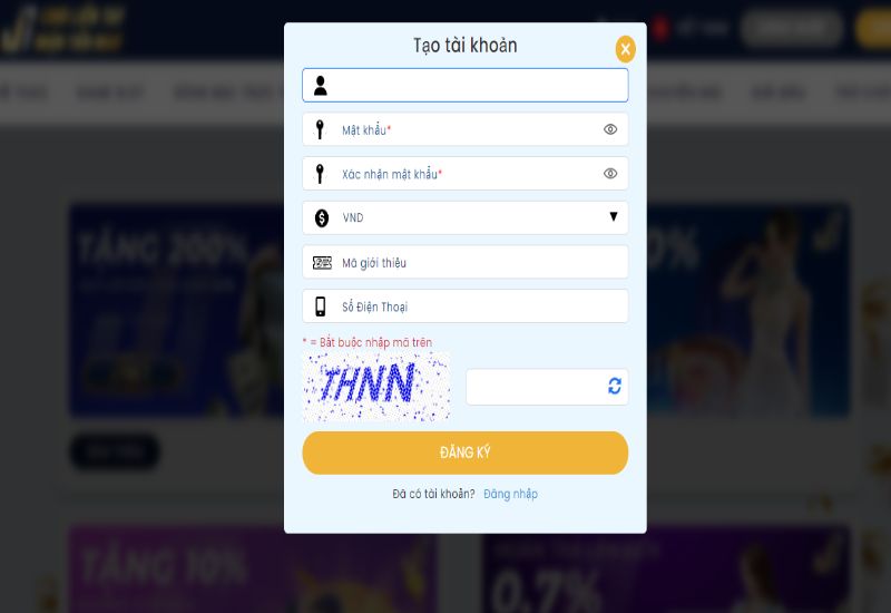 Người chơi cần điền đủ và đúng thông tin đăng ký tài khoản