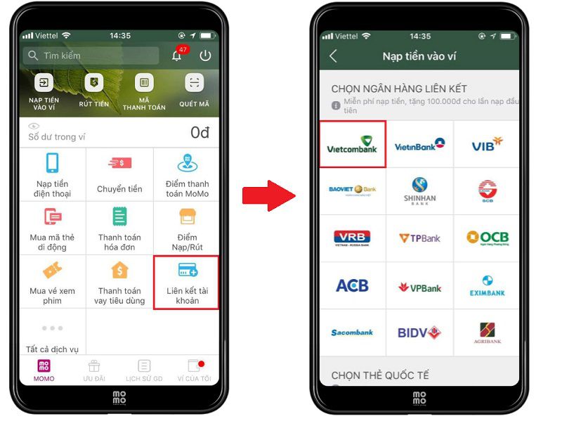 Liên kết Momo với tài khoản ngân hàng
